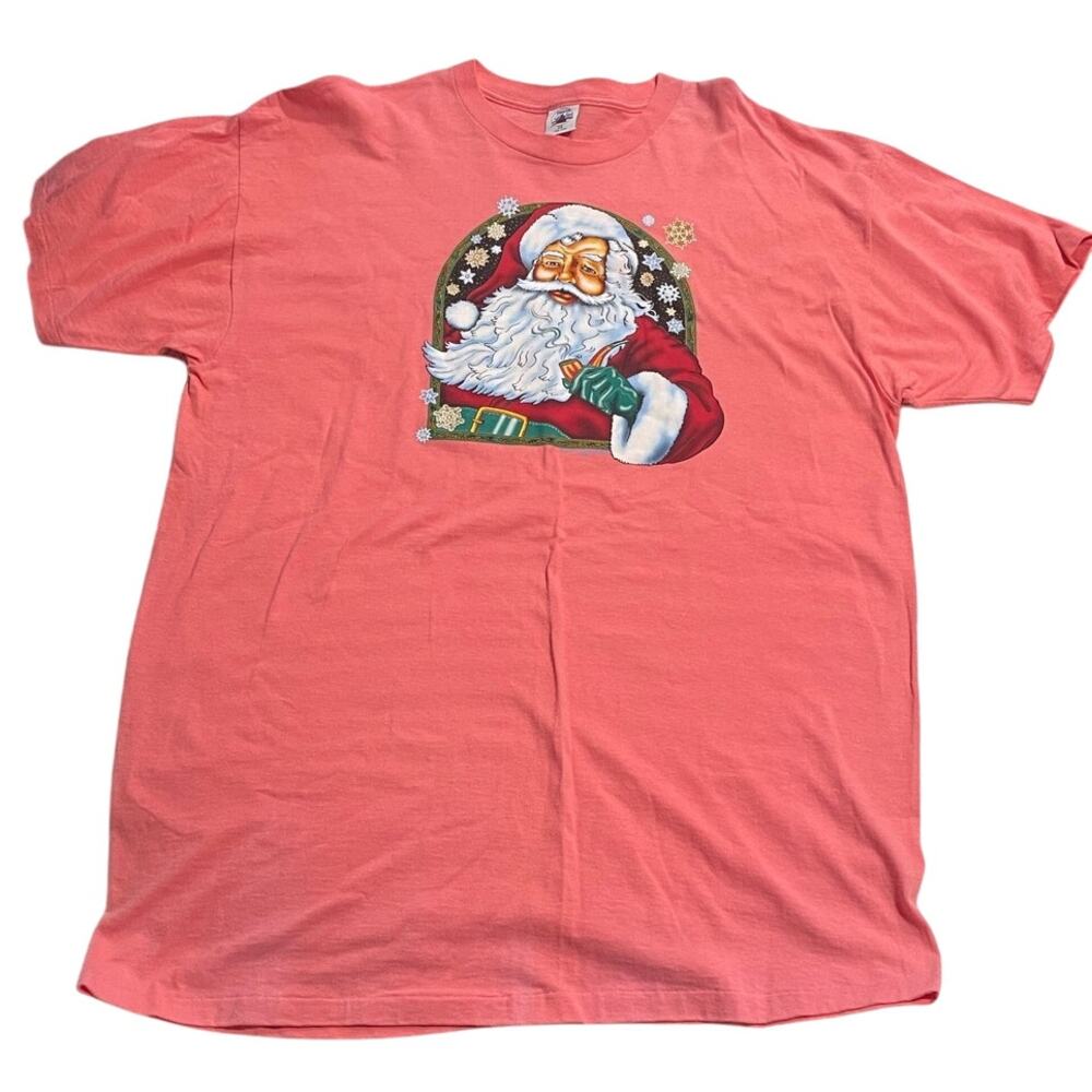 VTG Delta Ladies Santa Christmas Sleepshirt Oversized Women's OS Peach *flaw